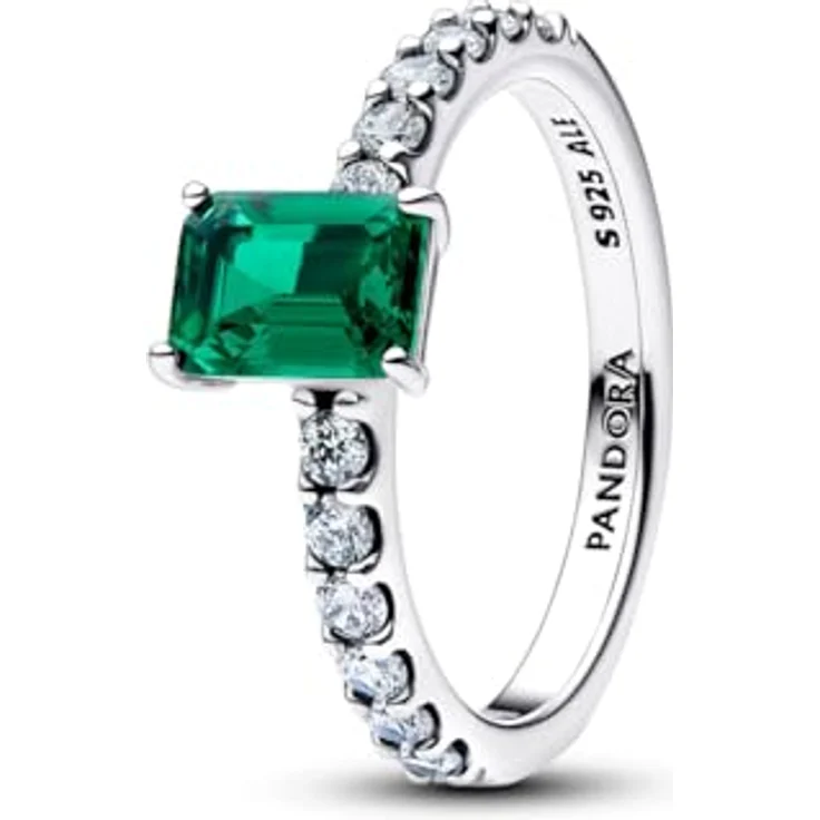 PANDORA Silberring für Damen 194506C01-60, Rechteckig mit funkelndem grünen Zirkonia, Ringgröße 60/19,1 – Bild 1