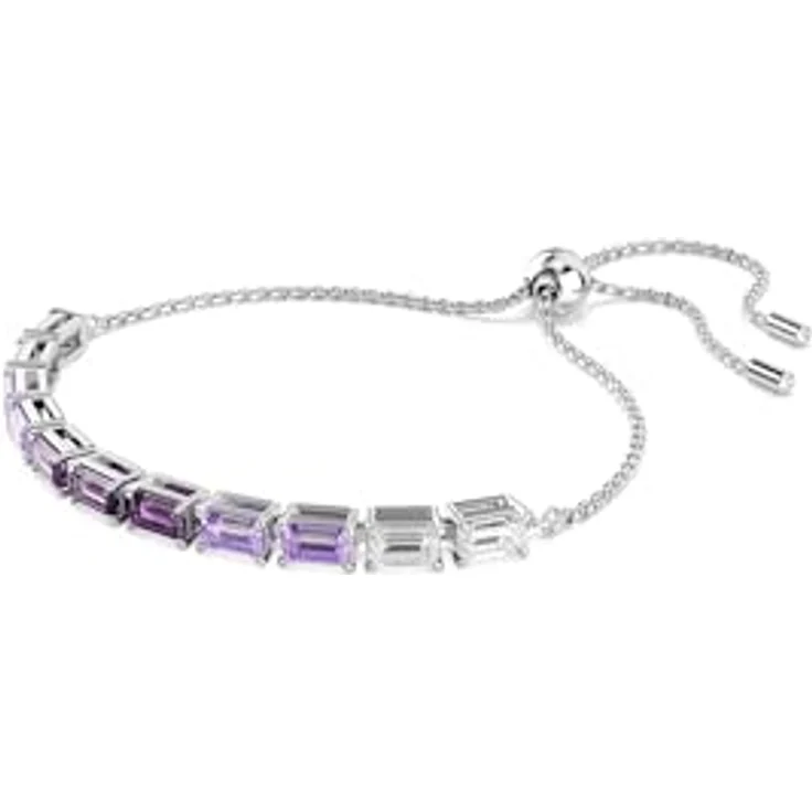 Swarovski Matrix Tennis Armband, Rhodiniertes Damenarmband mit klaren und violetten Zirkonia im Oktagon-Schliff, 24 cm lange Krappenfassung – Bild 2