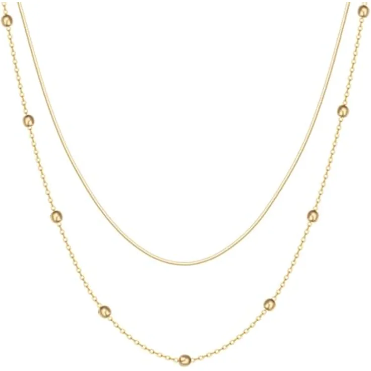 Happiness Boutique Mehrreihige Kette Vergoldet, Filigrane Layering Halskette aus Edelstahl mit Kügelchen, 40-44 cm verstellbar, 100% anlaufgeschützt und wasserfest