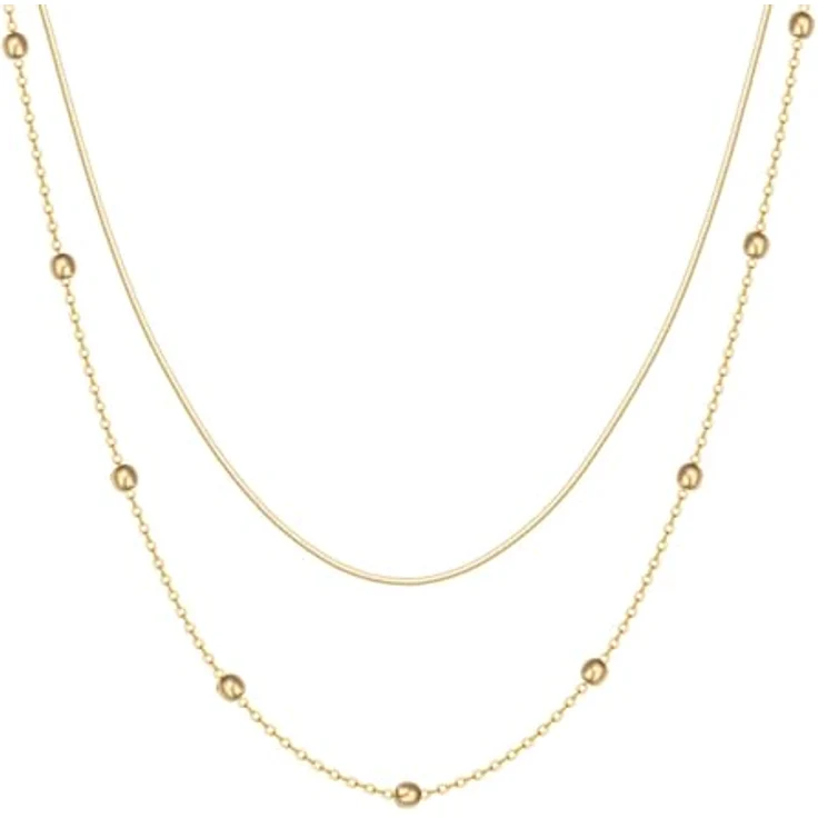 Happiness Boutique Mehrreihige Kette Vergoldet, Filigrane Layering Halskette aus Edelstahl mit Kügelchen, 40-44 cm verstellbar, 100% anlaufgeschützt und wasserfest – Bild 1