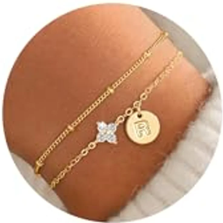 TINGN Gold Armband mit Buchstaben, 14K Gold Vergoldet, Geschichtetes Perlenarmband, personalisierbar, für Mädchen 11-15 Jahre, Geschenkidee – Bild 1