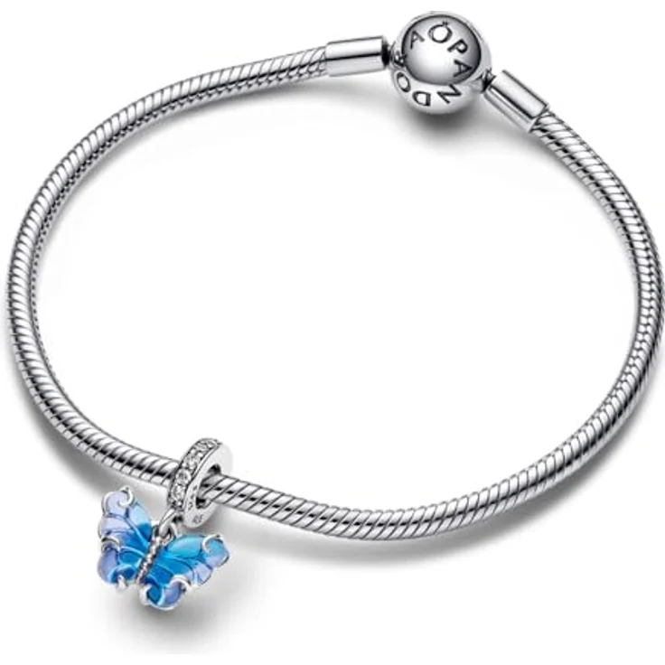 PANDORA Moments Blauer Murano-Glas Schmetterling Charm-Anhänger aus Sterling Silber mit Cubic Zirkonia, kompatibel mit Moments Armbändern, 792698C01 – Bild 3