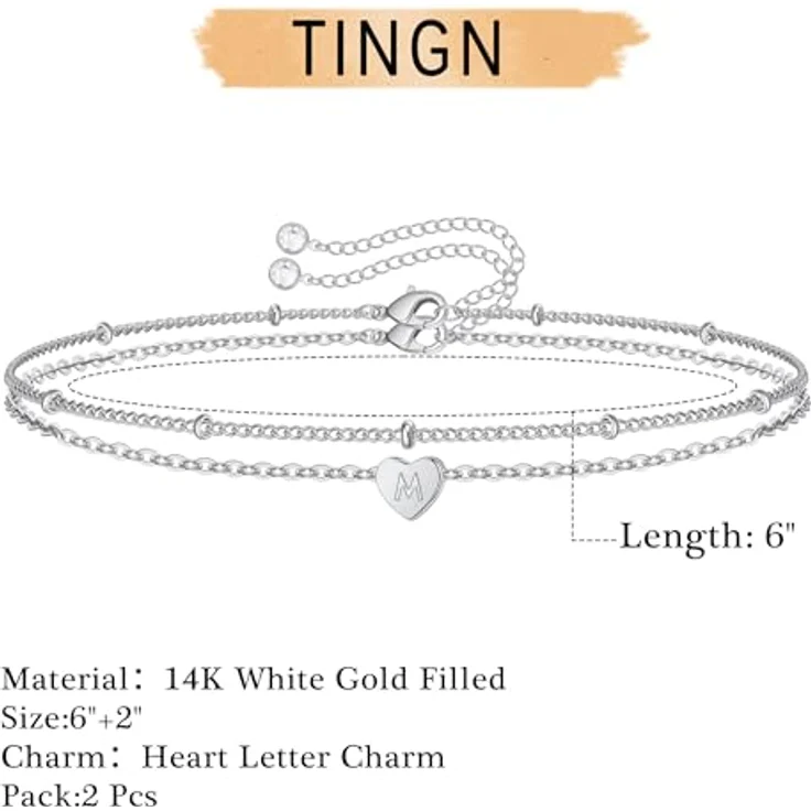 TINGN Silber Herz Armband mit Buchstaben M, verstellbar, 14 Karat vergoldet, für Damen und Mädchen, Geschenk zu Anlässe wie Geburtstag und Valentinstag – Bild 5