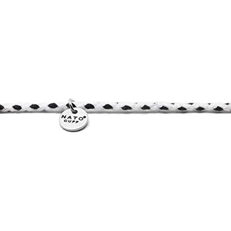 Nato Cuff Geflochtenes Baumwollarmband 2mm, Handgefertigt in Frankreich, Edelstahlmedaille 316L, Verstellbar, Schwarz-Weiss, Herren Damen Juwel – Bild 3
