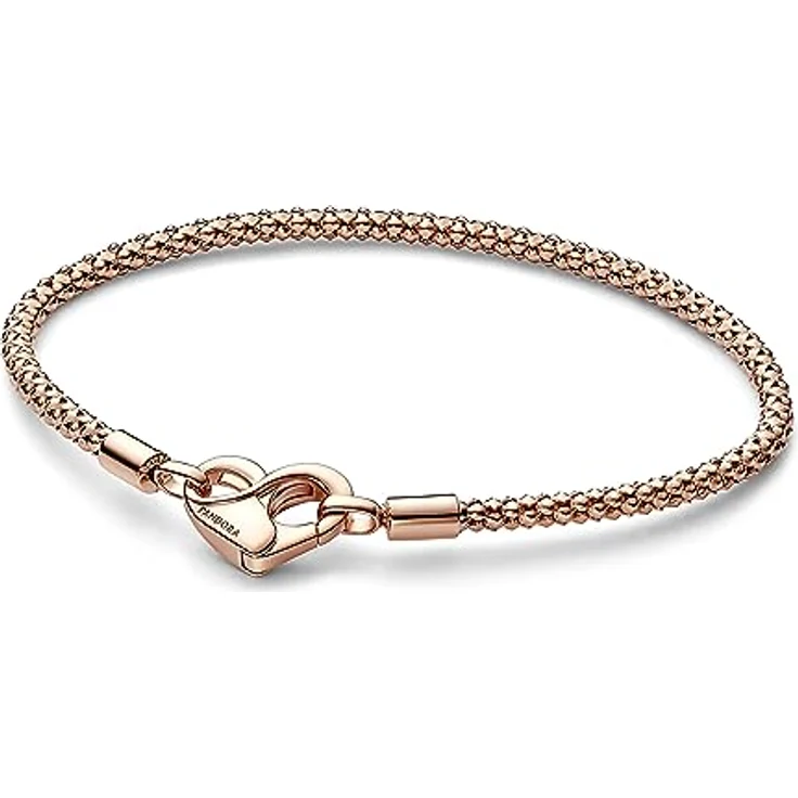 PANDORA Moments Studded Chain Armband, Sterling Silber mit 14 Karat rosévergoldeter Metalllegierung, 21 cm, kompatibel mit Moments – Bild 1