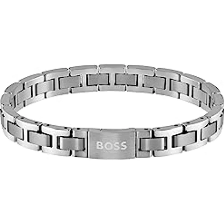BOSS Jewelry Armband METAL LINK ESSENTIALS, Edelstahl mit Knebelverschluss und graviertem Logo, 21 cm, verstellbar