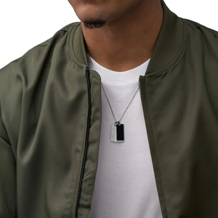 Fossil Herrenhalskette Dog Tag, Edelstahl mit Karabinerverschluss, Silber und Schwarz, 558,8 mm Länge – Bild 2