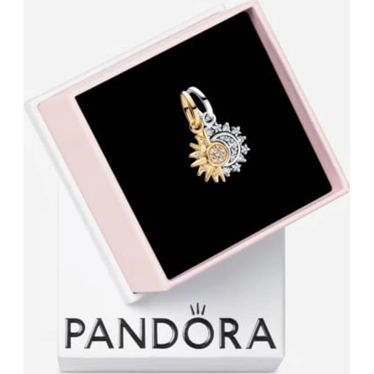 Pandora Charm „Sonne & Mond“ 763585C01, Freundschafts-Anhänger aus vergoldetem Metall und Sterling Silber, mit Zirkonia-Besatz – Bild 8
