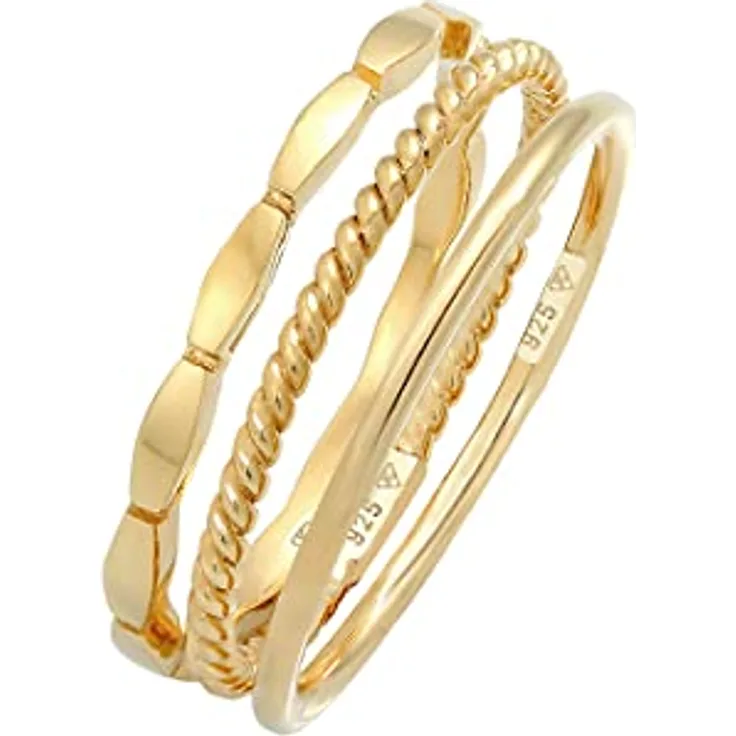 Elli Damen Ring Band Stacking Trio Basic Minimal in 925 Sterling Silber, zeitloses Design, handgefertigt