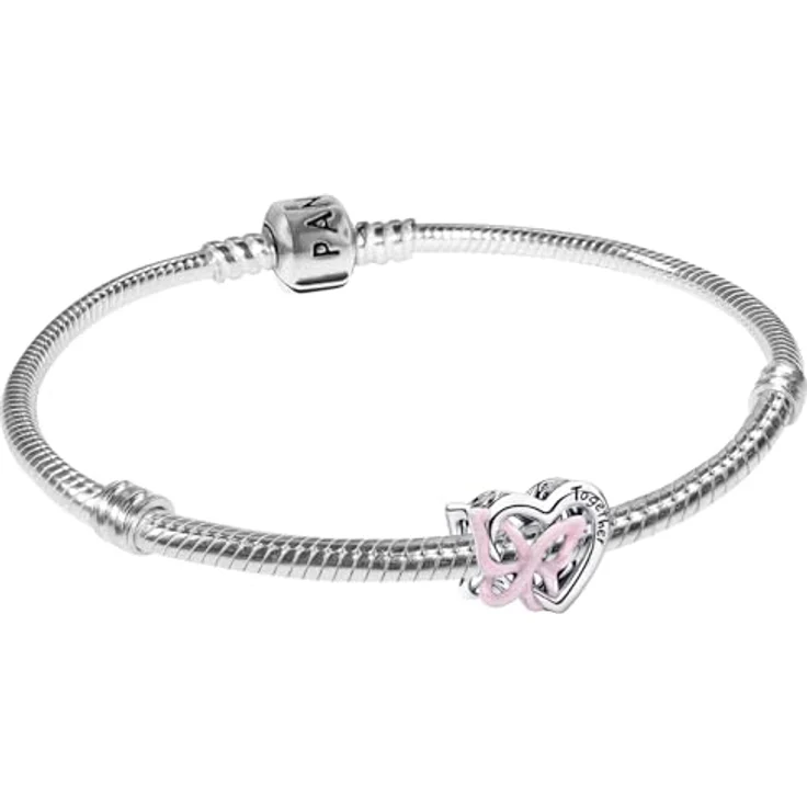 Pandora Silberarmband 21761, Damen Set aus 925 Silber mit Verschlungenem Herz & rosafarbenem Schmetterling – Bild 1