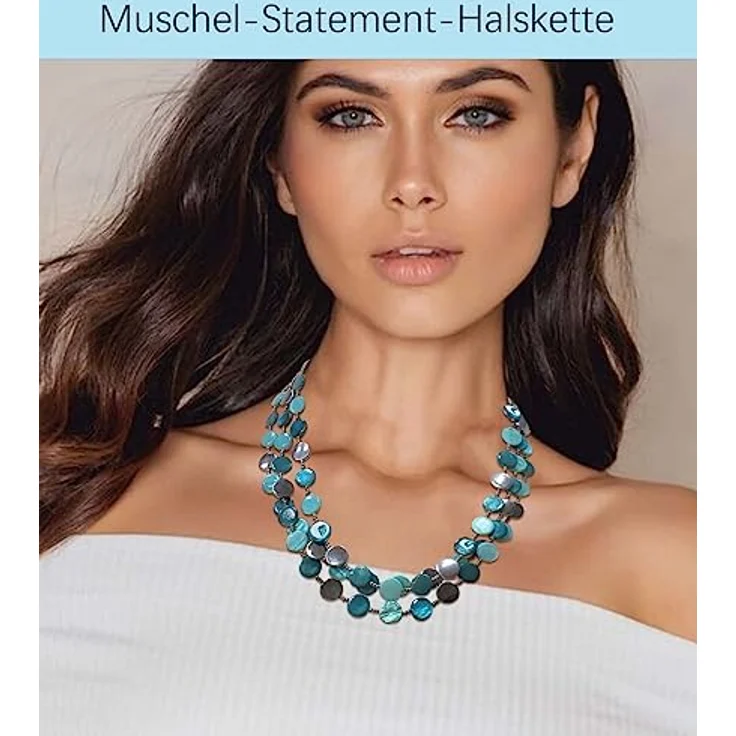 FULU AUTUMN Damen Statement Kette Mehrreihig mit Muschel- und Silberperlen, Boho-Stil, 17 Zoll + 2,7 Zoll Verlängerung, 30-Sea green – Bild 3