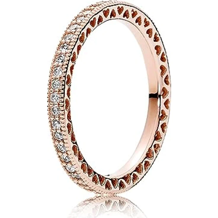 PANDORA Sparkle & Hearts Ring, Roségold mit 14 Karat rosévergoldeter Metalllegierung und Cubic Zirkonia, Größe 52 – Bild 1