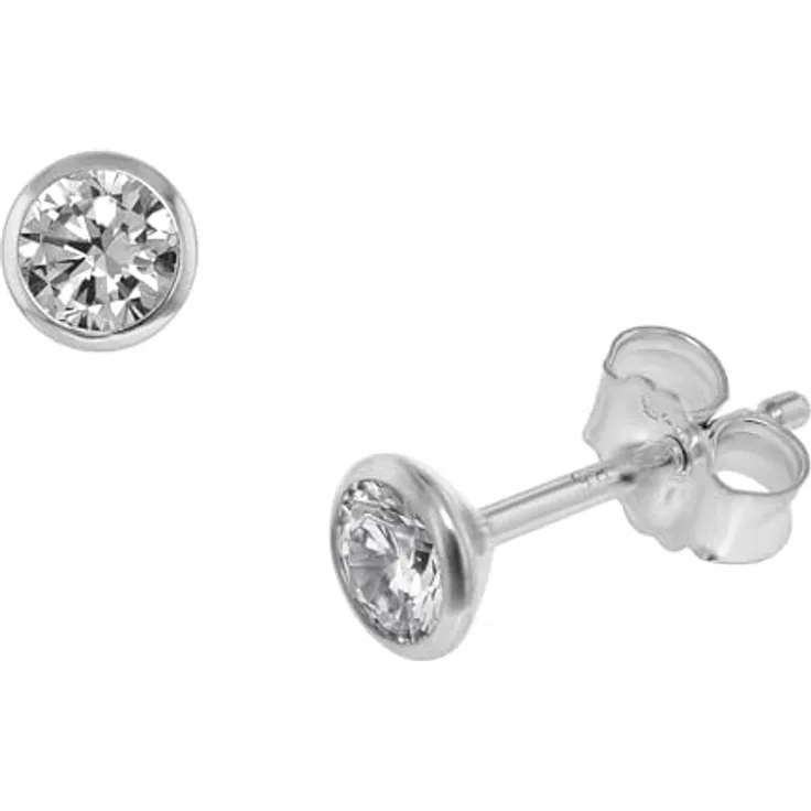 trendor Ohrringe 585 Weißgold 14 Karat, 4,5 mm mit synthetischen Zirkonias, eleganter Ohrschmuck für Damen und Herren, Geschenkidee 75103