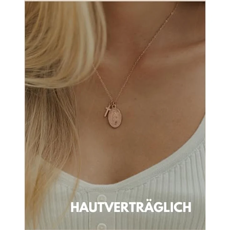 GD GOOD.designs Maria Kette in Roségold - Wasserfest, Edelstahl mit Kreuz-Anhänger, Größenverstellbar 40+5cm – Bild 2