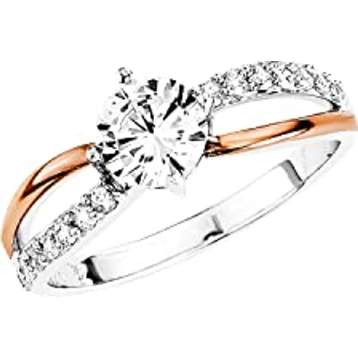 Amor Damenring 925 Sterling Silber, Bicolor mit 15 Zirkonia, 7 mm Breite in Schmuck Geschenkbox – Bild 1