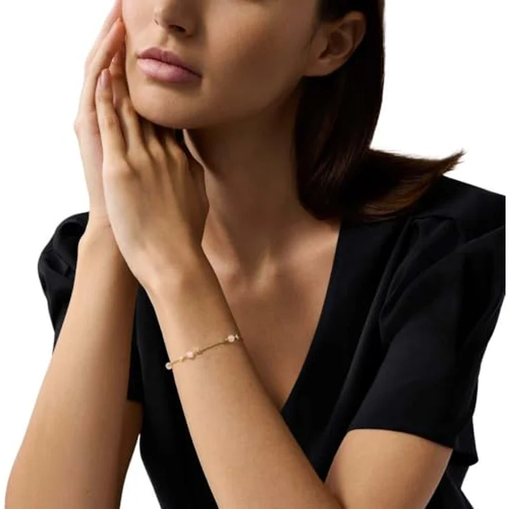 Emporio Armani Armband, Schmuck Geschenk mit rosafarbenen Quarzperlen, elegante Metall Armkette – Bild 2