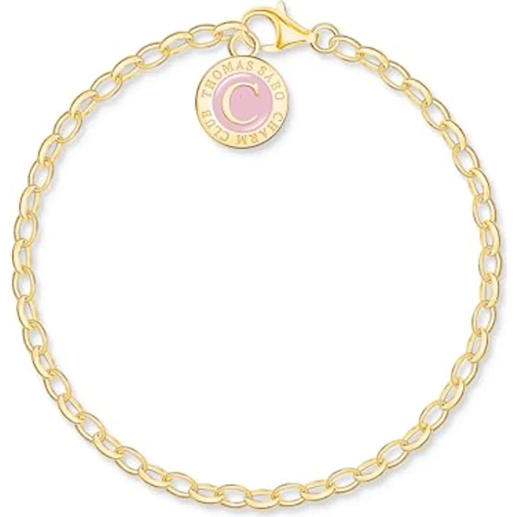 THOMAS SABO Member Charm-Armband, vergoldet 750 Gelbgold, 925 Sterlingsilber, pinker Charmista Coin, Kaltemail – Bild 2