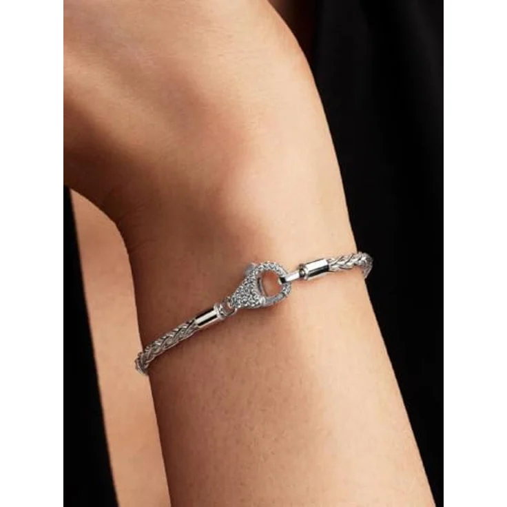 Pandora Silberarmband 594462C01, Damenarmband aus 925 Sterlingsilber mit Fuchsschwanzkette und Pavé-Verschluss, verziert mit Zirkonia – Bild 3
