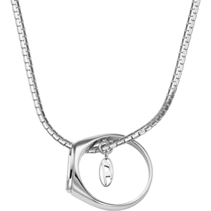 Diesel Oval D Logo Herren Halskette, silberfarbener Edelstahl mit poliertem Finish, 50 cm Länge – Bild 4