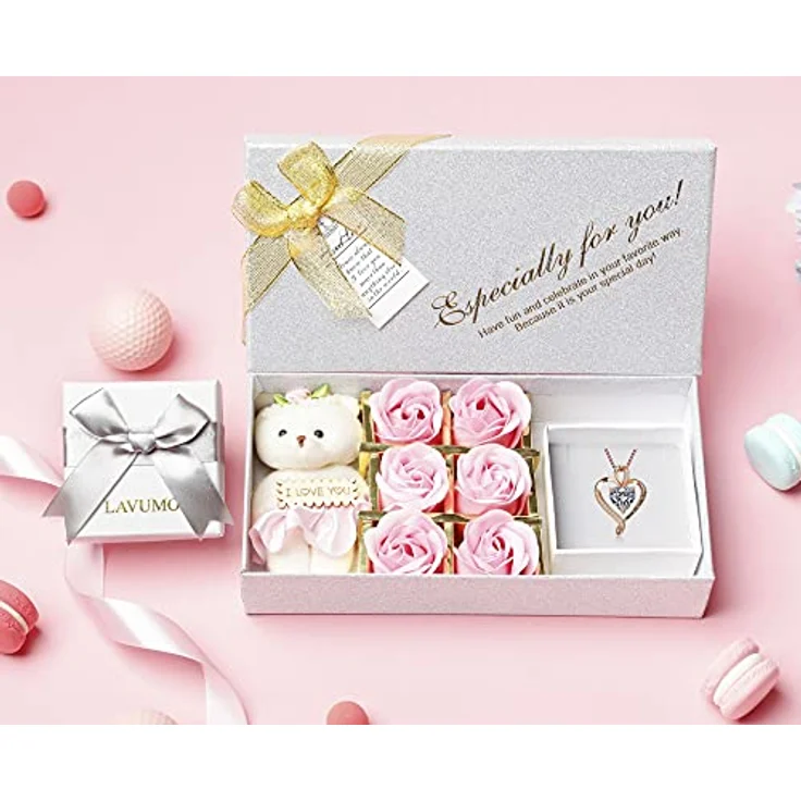 LAVUMO Herz Halskette Damen 925 Silber mit "I love you" Gravur, personalisierbar mit Geburtsstein, Geschenkbox in Rose – Bild 5