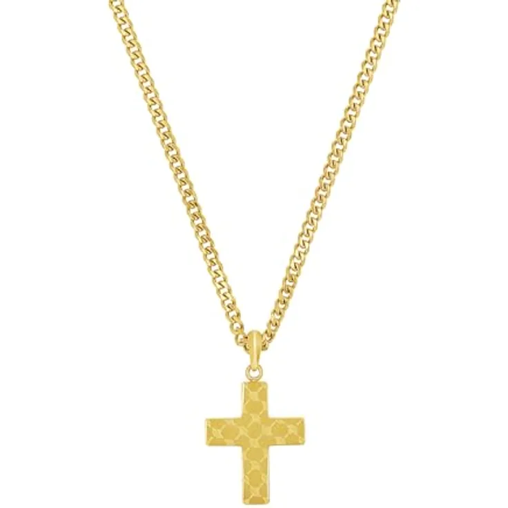 Joop! Herren-Halskette aus Edelstahl mit Kreuzanhänger, 60 cm, IP-Gold-veredelt, Silber, in Schmuck Geschenk Box