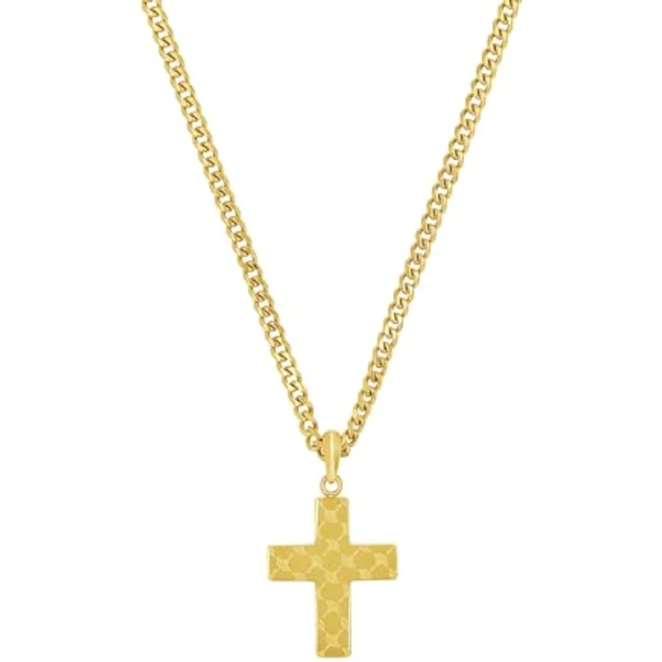 Joop! Herren-Halskette aus Edelstahl mit Kreuzanhänger, 60 cm, IP-Gold-veredelt, Silber, in Schmuck Geschenk Box – Bild 1