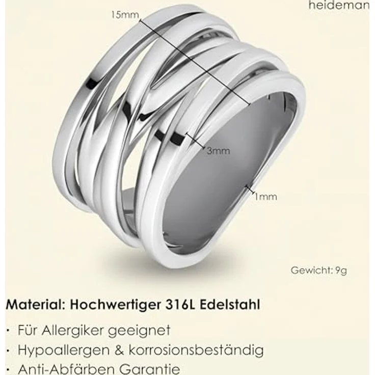 Heideman Serpi Ring Damen, polierter Edelstahl in Silber, eleganter Damenring ohne Stein – Bild 5
