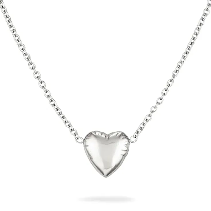 COPENHAGEN STUDIOS Balloon Hearts Halskette, filigrane Damenkette mit Herzanhänger aus poliertem Edelstahl, silber, verstellbare Länge 45-50 cm, wasserfest
