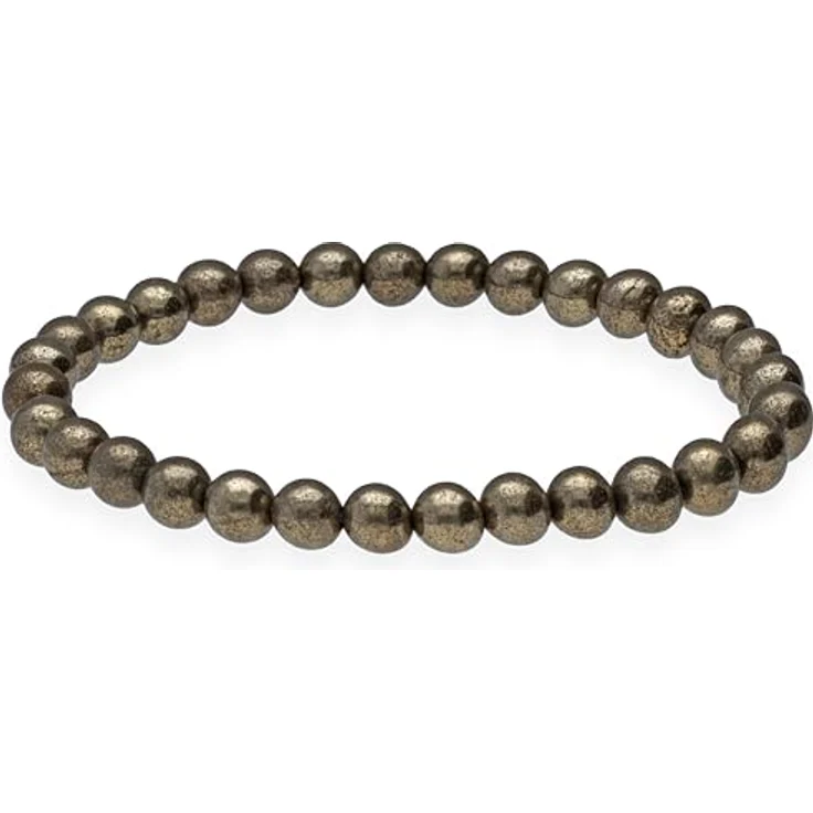 Lebensquelle Plus Kugelarmband, Perlenarmband 6 mm aus hochwertigem Pyrit-Edelstein, dehnbar und inklusive Edelsteinkarte – Bild 1