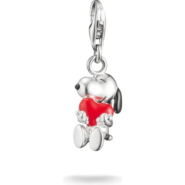 THOMAS SABO Charm-Einhänger THOMAS SABO x Peanuts Snoopy & Herz Charm - Recyceltes Silber 925, handbemalt in schwarz und rot
