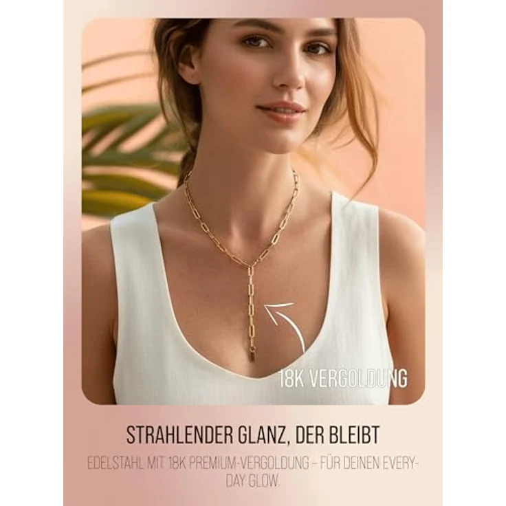 THIORA 'Island Links' Y-Kette Silber, Damen Edelstahl Gliederkette in variablem Design, 540mm Länge – Bild 2