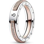 PANDORA Signature Bicolor Logo & Pavé Ring, Sterlingsilber mit rosévergoldeter Metalllegierung und Zirkonia, Gr. 54, 182773C01-54