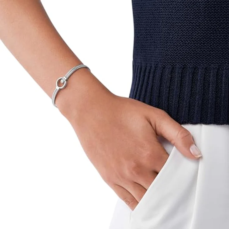 Skagen Damen Edelstahl Mesh Armband ELIN, 16,5 cm mit 4 cm Verlängerung und Karabinerverschluss, mit Kreiselement und Glasstein – Bild 2