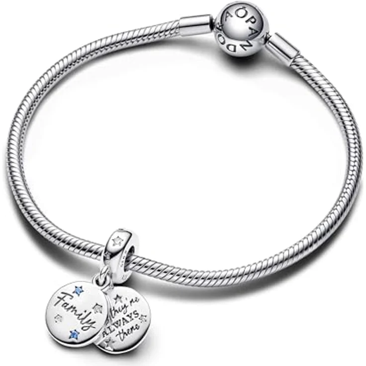 PANDORA Moments Geliebte Familie Doppelter Charm-Anhänger aus Sterling Silber mit Zirkonia und blauen Kristallen, kompatibel mit Moments Armbändern, 792987C01 – Bild 3