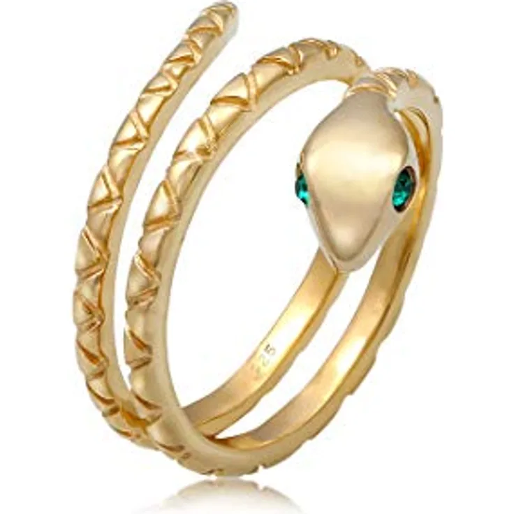 Elli Ring Damen Schlange Pinky Modern mit Swarovski Kristallen, 925 Sterling Silber vergoldet