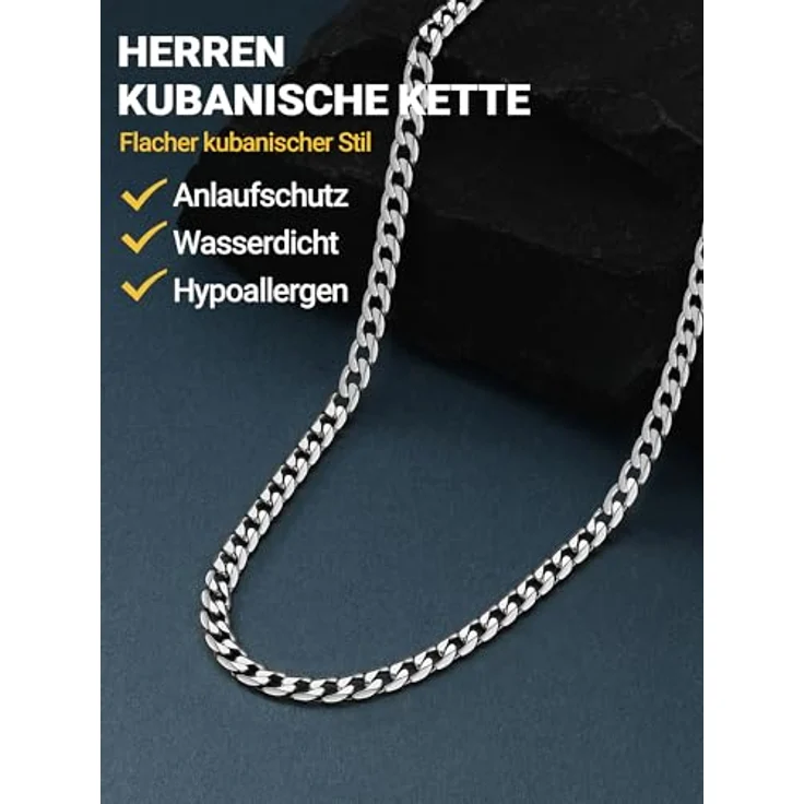 PROSTEEL Herren Panzerkette aus Edelstahl, 71 cm lang, 4 mm breit, silber, klassisches Miami Design, wasserdicht und hautfreundlich – Bild 3