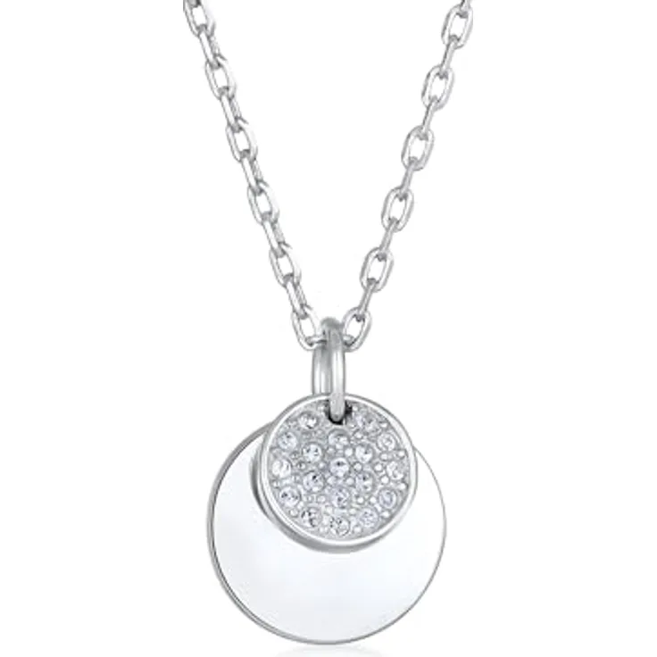 Elli Damen-Halskette mit plattchenförmigem Anhänger, elegantes Design in Silber mit Kristallen