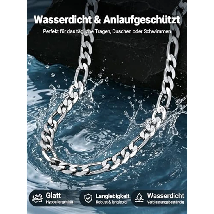 PROSTEEL Herren Figaro Halskette, Edelstahl 9mm, 56cm, hypoallergen, Silber – Bild 2