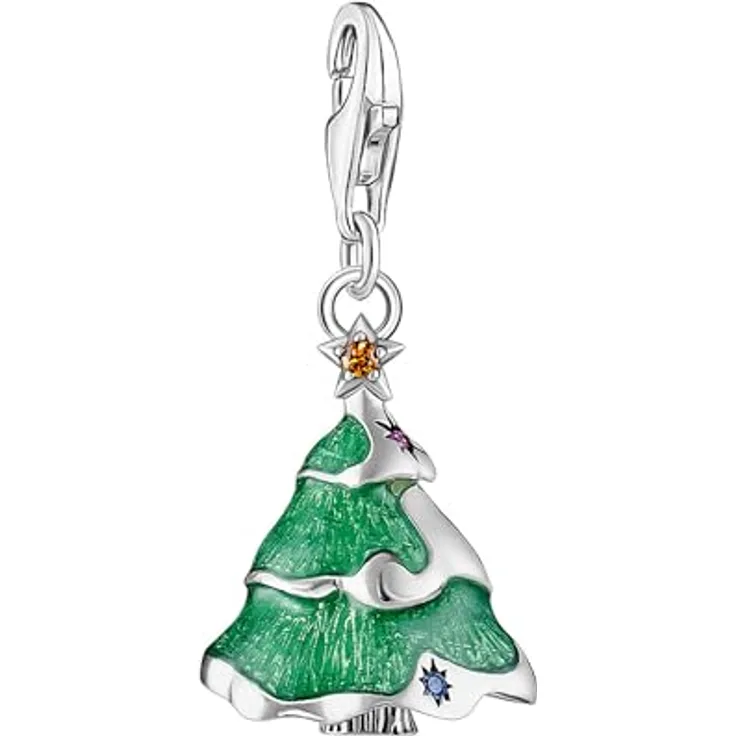 THOMAS SABO Charm-Einhänger Weihnachtsbaum, 3D-Design aus recyceltem 925 Silber mit Zirkonia (synth), Rubin (synth) und bunten Emaille-Details