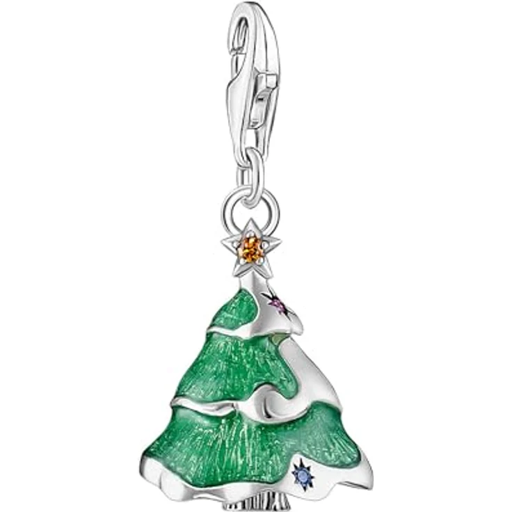 THOMAS SABO Charm-Einhänger Weihnachtsbaum, 3D-Design aus recyceltem 925 Silber mit Zirkonia (synth), Rubin (synth) und bunten Emaille-Details – Bild 1