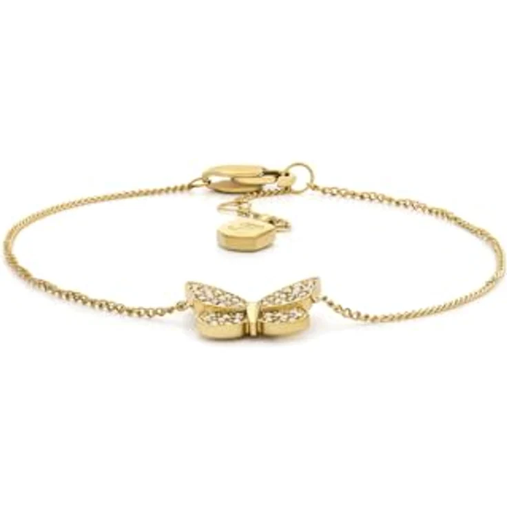 FOSSIL Damen Edelstahl Kettenarmband mit Karabinerverschluss, gold, 16,5 cm, schmal – Bild 1