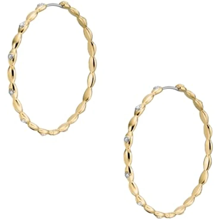 Fossil Creolen SUTTON JF04817710, Edelstahl in Gold mit weißen Glasstein-Besatz und Clipverschluss – Bild 3