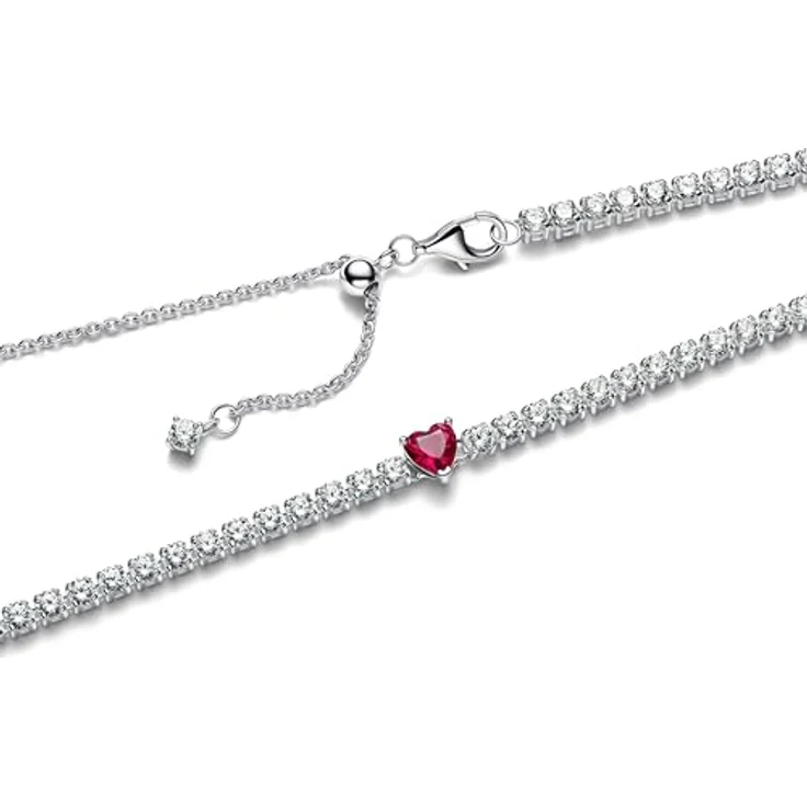 Pandora Moments Strahlenkranz Herz Choker, Sterling Silber mit kirschrotem künstlichen Kristall, Größe 40cm, 393549C01-40 – Bild 2