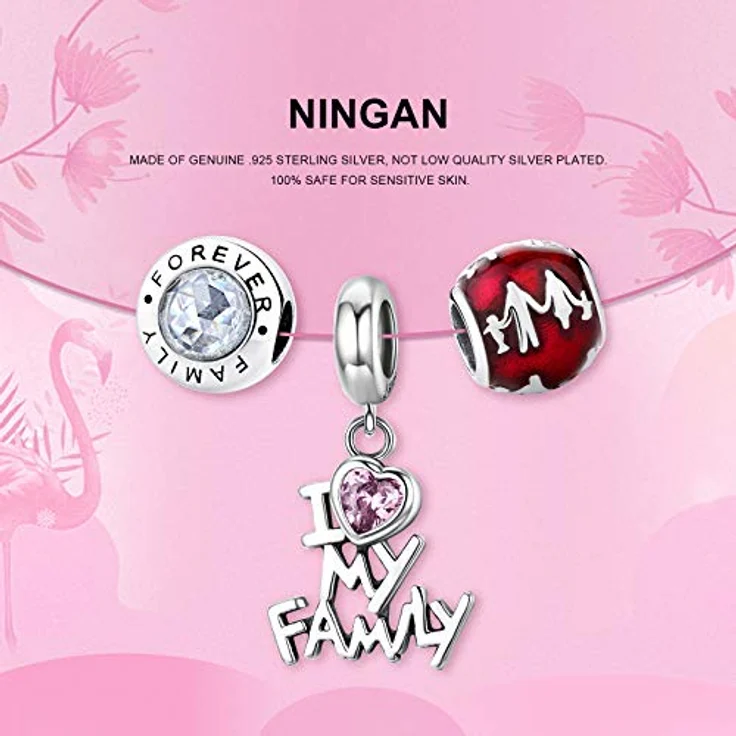NINGAN Anhänger „I Love My Family“, 925er-Sterling-Silber mit Emaille-Mikrolackierung, kompatibel mit Pandora-Armbändern – Bild 5