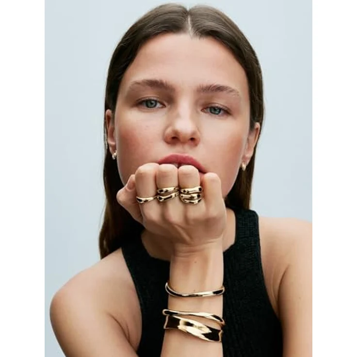 PANDORA Essence Organisch Geformte Stacking-Ringe, Sterling Silber mit vergoldeter Metalllegierung, Größe 54, Set aus 2 Ringen – Bild 5