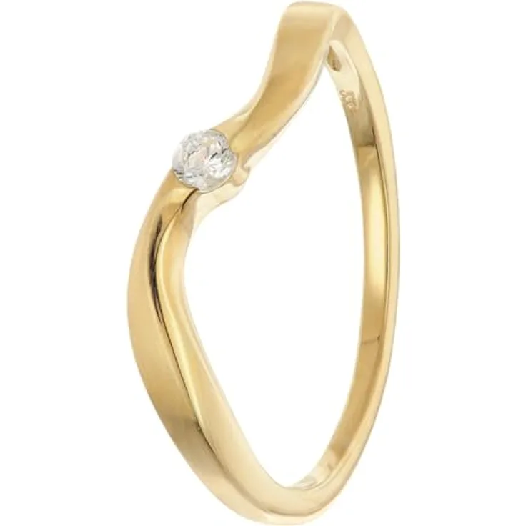 trendor Damenring Gold 333/8K, elegantes Schmuckstück mit Zirkonia, Ringgröße 52/16,6, matt gebürstete und teilpolierte Oberfläche