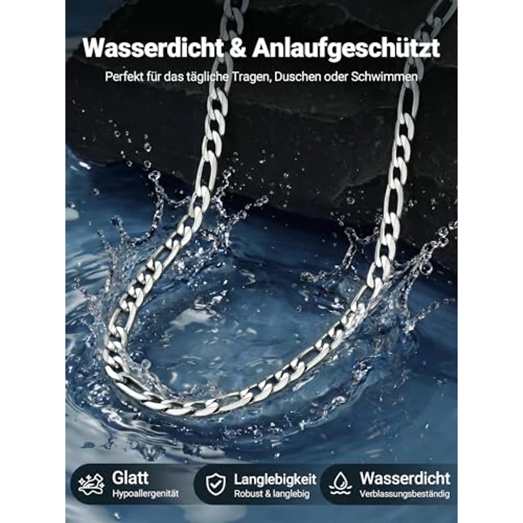 PROSTEEL Herren Figaro Halskette, Edelstahl, 6mm breit, 55cm lang, Silber, urbaner Schmuck für Männer – Bild 2