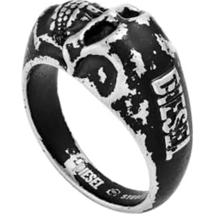 Diesel Herren Edelstahl Nugget-Ringe, schwarz, poliertes Finish, Größe M – Bild 2