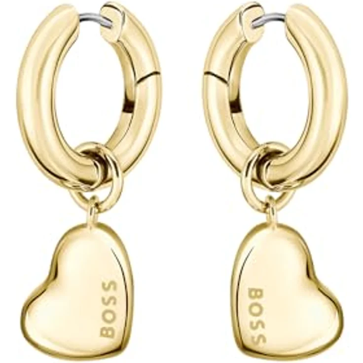 BOSS Jewelry Ohrringe Damen Kollektion HONEY LOVE, Gelbgold mit Herz-Anhänger, 20 mm Creolen, Scharnierverschluss – Bild 1