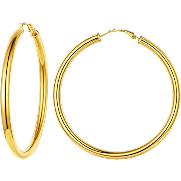 FindChic Creolen Gold 80mm, chunky Damenohrringe aus vergoldetem Edelstahl, Huggie Hoop Design, allergiefrei, für Helix Piercing, ideales Geschenk für Geburtstag und Weihnachten
